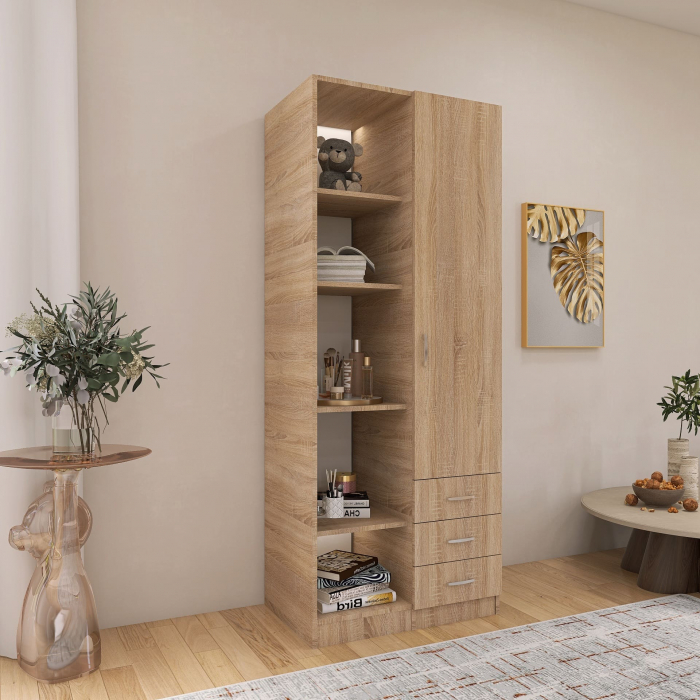 Dulap Mixt Alpin cu o Usa si 3 Sertare, 200x80x50 cm, Culoare Sonoma, Material din PAL de 18mm [4]