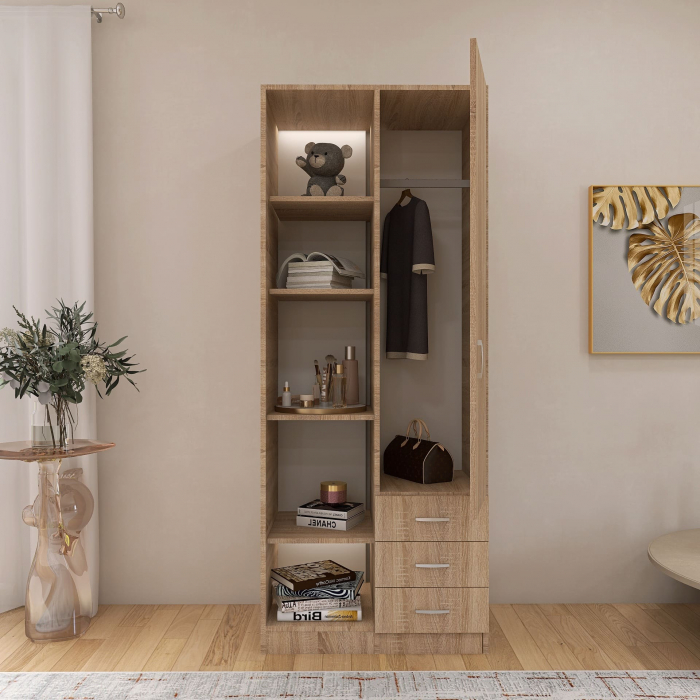 Dulap Mixt Alpin cu o Usa si 3 Sertare, 200x80x50 cm, Culoare Sonoma, Material din PAL de 18mm [3]
