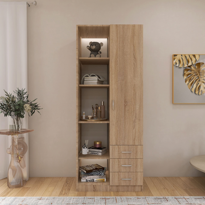 Dulap Mixt Alpin cu o Usa si 3 Sertare, 200x80x50 cm, Culoare Sonoma, Material din PAL de 18mm [2]