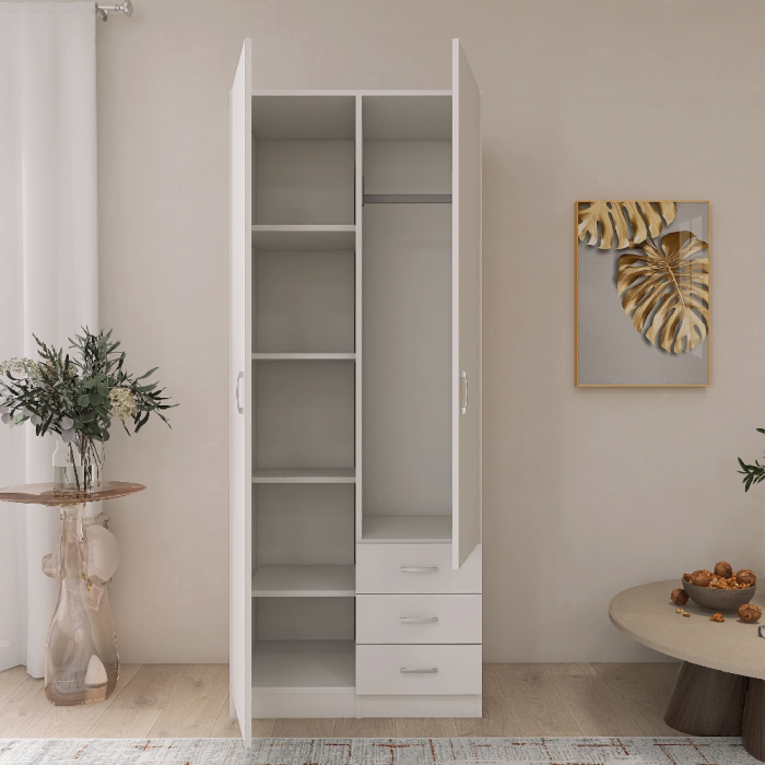 Dulap Mixt Star cu 2 Usi si 3 Sertare, 200x80x50 cm,Culoare Alb, Material din PAL de 18mm [5]