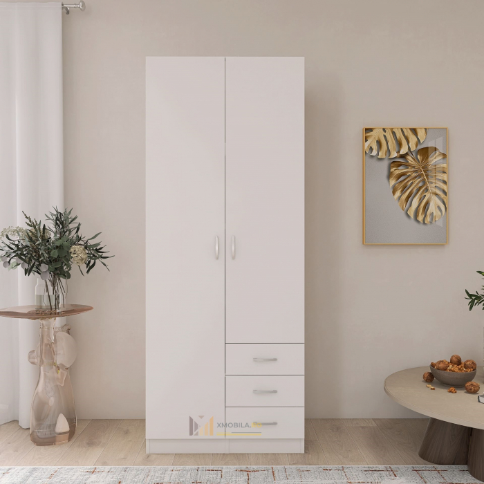 Dulap Mixt Star cu 2 Usi si 3 Sertare, 200x80x50 cm,Culoare Alb, Material din PAL de 18mm [3]