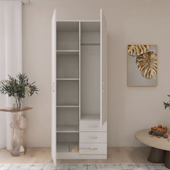 Dulap Mixt Star cu 2 Usi si 3 Sertare, 200x80x50 cm,Culoare Alb, Material din PAL de 18mm [4]