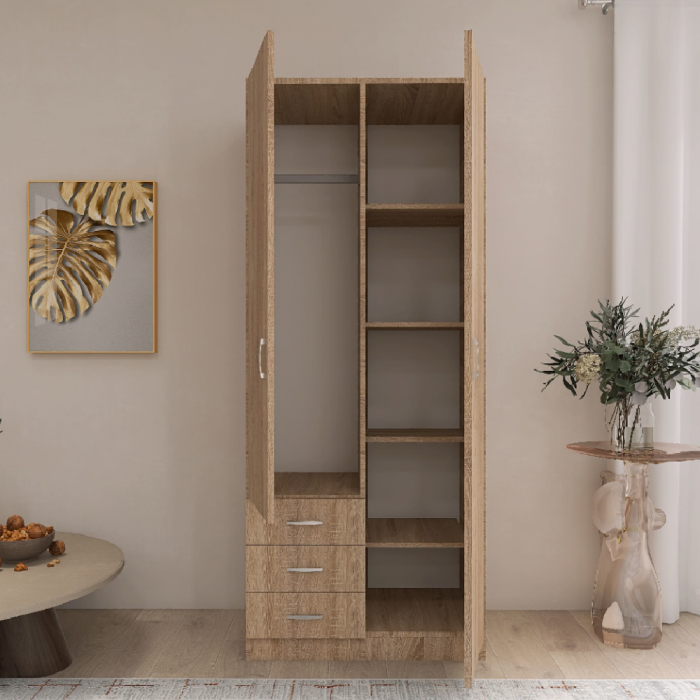 Dulap Mixt Star cu 2 Usi si 3 Sertare Stanga, 200x80x50 cm,Culoare Sonoma, Material din PAL de 18mm [3]