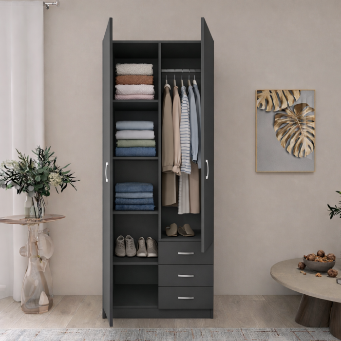 Dulap Mixt Star cu 2 Usi si 3 Sertare, 200x80x50 cm,Culoare Gri Antracit – Balamale cu amortizare și reglaj 3D [2]