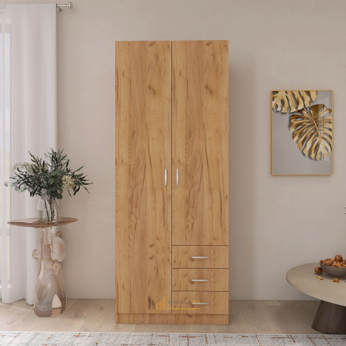 Dulap Mixt Star cu 2 Usi si 3 Sertare, 200x80x50 cm,Culoare Stejar Auriu, Material din PAL de 18mm [3]