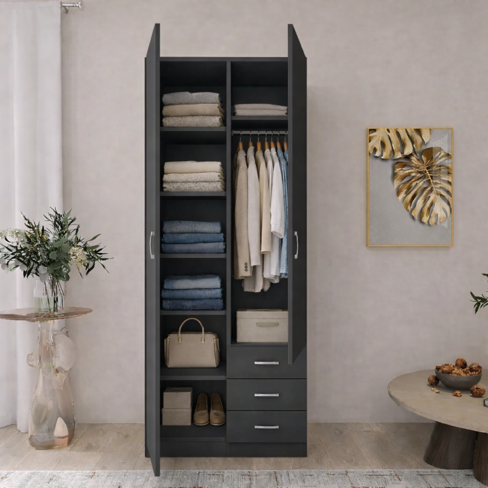 Dulap Mixt Star cu 2 Usi si 3 Sertare, 200x80x50 cm,Culoare Wenge – Balamale cu amortizare și reglaj 3D [7]