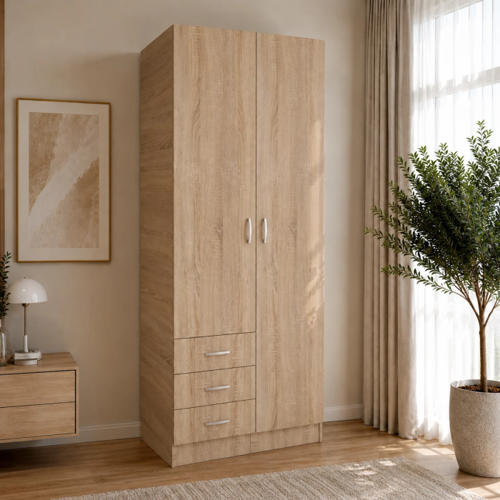 Dulap Mixt Star cu 2 Usi si 3 Sertare Stanga, 200x80x50 cm,Culoare Sonoma – Balamale cu amortizare și reglaj 3D [2]