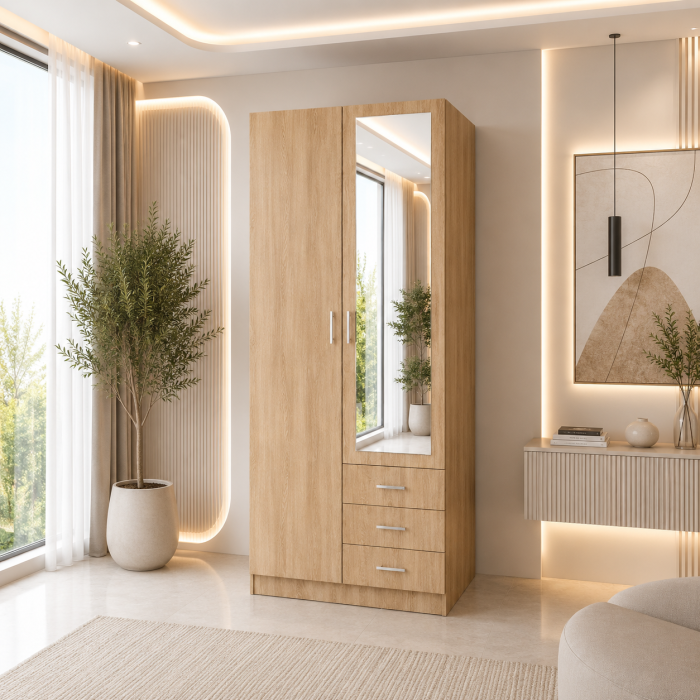 Dulap Mixt Star cu Oglinda, 200x80x50 cm, Culoare Sonoma – Balamale cu amortizare și reglaj 3D [3]