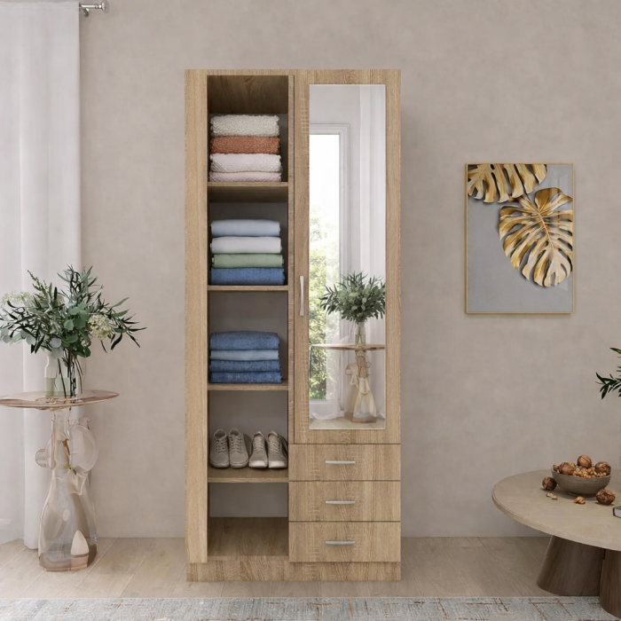 Dulap Mixt Star cu Oglinda, 200x80x50 cm, Culoare Sonoma – Balamale cu amortizare și reglaj 3D [2]