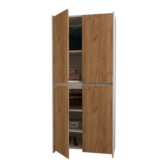 Dulap Modren Torino cu 4 usi, 200x80x50 cm, Culoare Alb/Stejar Auriu – Balamale cu amortizare și reglaj 3D [3]