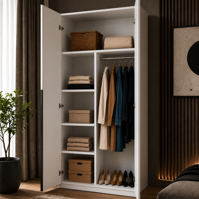 Dulap Oslo 2 Uși 90 cm, Cashmere cu ALB – 200x90x50 cm [2]