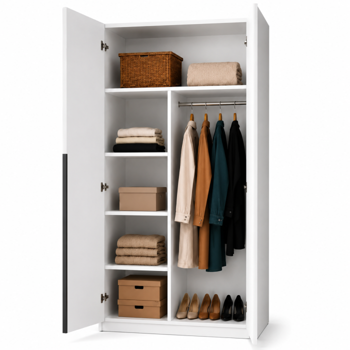 Dulap Oslo 2 Uși 90 cm, Cashmere cu ALB – 200x90x50 cm [3]
