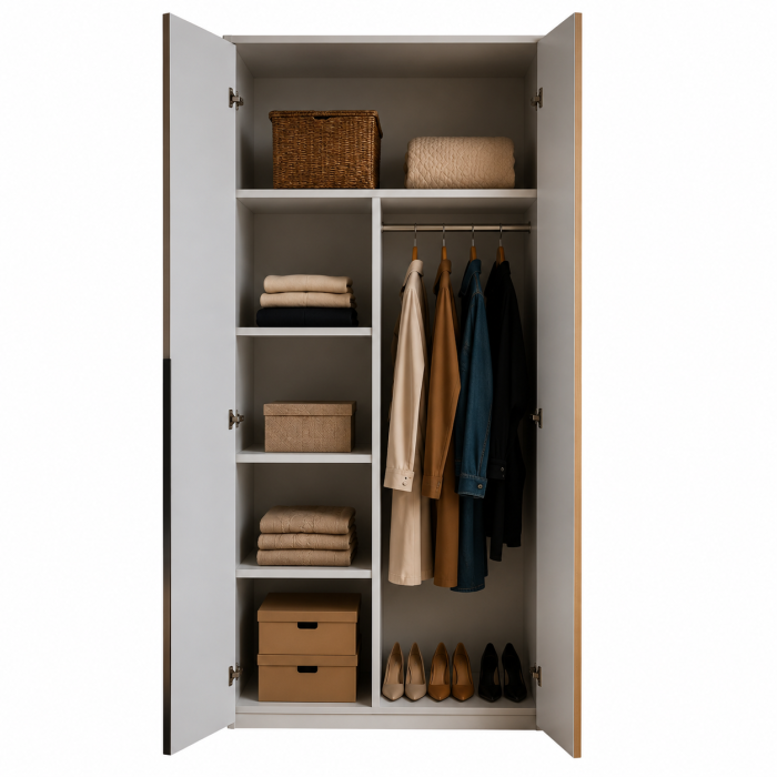 Dulap Oslo 2 Uși 90 cm, Cashmere cu Stejar Auriu – 200x90x50 cm [4]