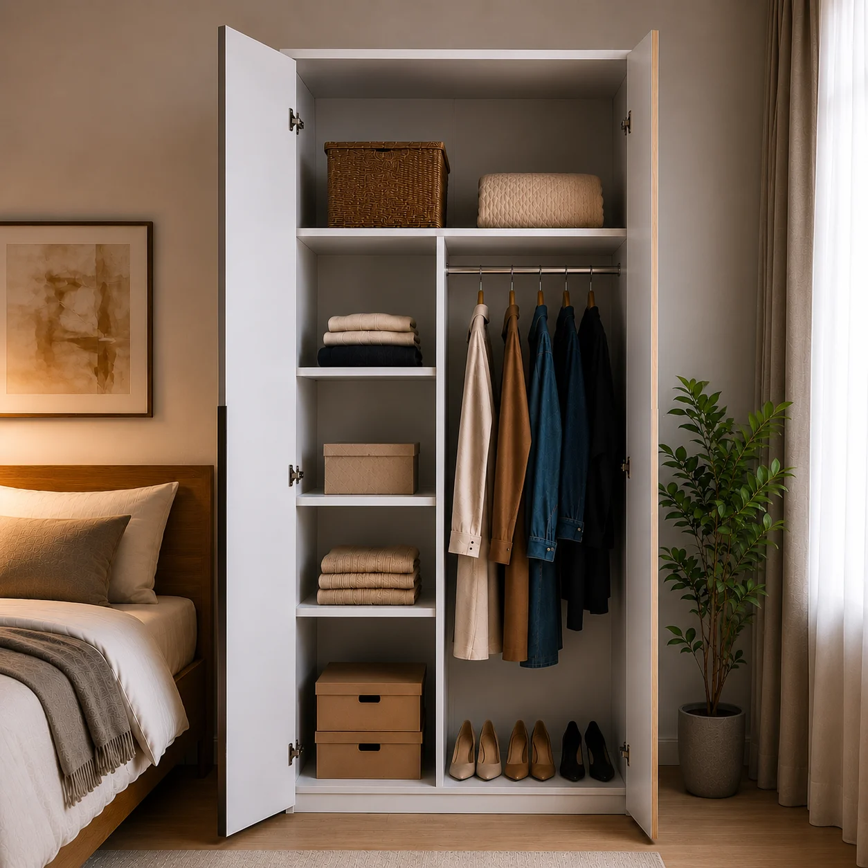 Dulap Oslo 2 Uși, 90 cm, Cashmere cu Stejar Auriu – 200 x 90 x 50 cm [3]