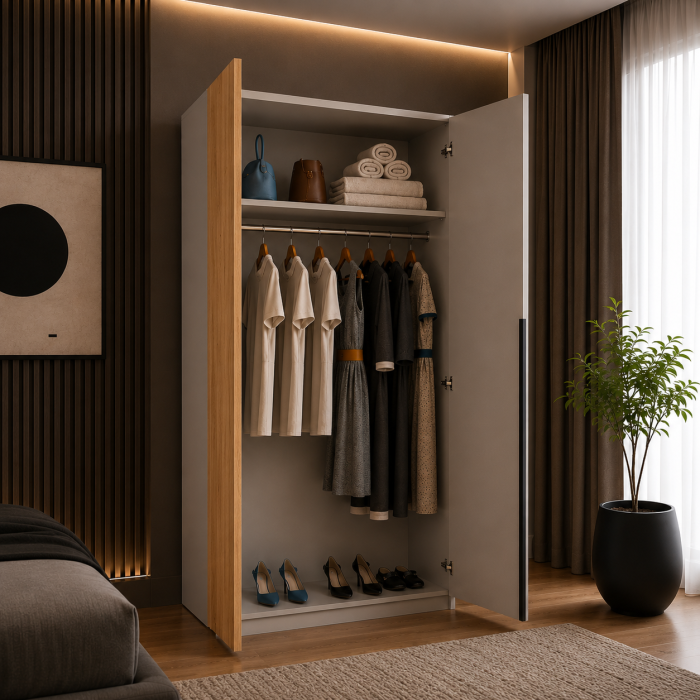 Dulap OSLO cu bara, 200x90x50 cm Cashmere cu Stejar Auriu | PAL 18 mm | Balamale Soft Close 3D [2]