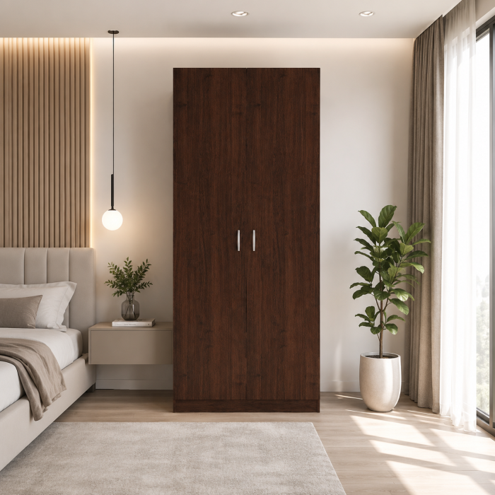 Dulap cu 2 Usi, Raft Depozitare si Bara de Haine 200x80x45 cm,Culoare Wenge din pal de 18 si cant ABS [2]