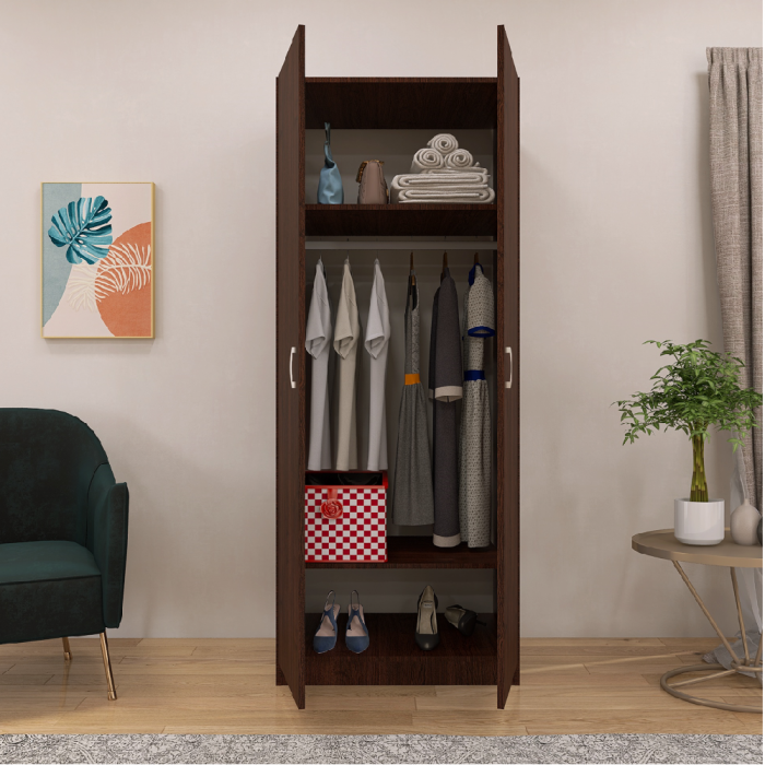 Dulap cu 2 Usi, Raft Depozitare si Bara de Haine 200x80x45 cm,Culoare Wenge din pal de 18 si cant ABS [3]