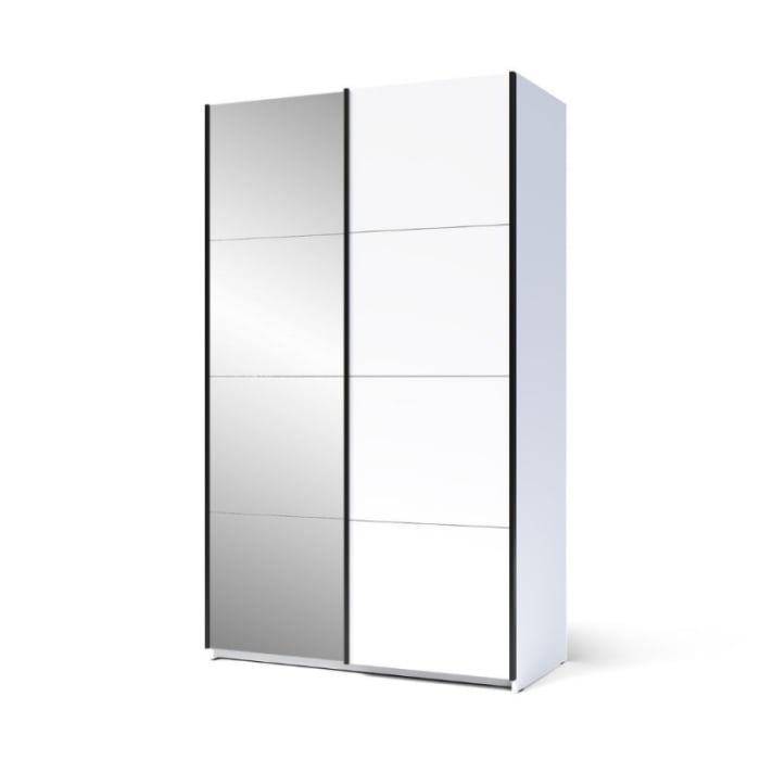 Dulap Zegna cu 2 Uși Culisante si Oglinda, 150x61x204,5 cm, Culoare Alb Platinum [3]