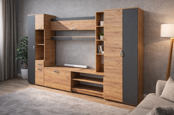 Living Royal V4 310 cm, Stejar Auriu & Gri Antracit – Mobilier Living Modern PAL 18 mm [2]