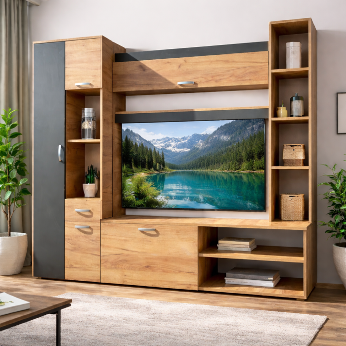 Living Royal V2 230 cm, Stejar Auriu & Gri Antracit – Mobilier Living Modern PAL 18 mm [3]