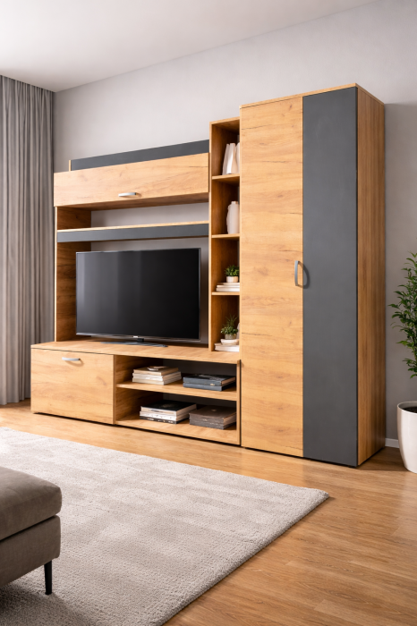 Living Royal V3 240 cm, Stejar Auriu & Gri Antracit – Mobilier Living Modern PAL 18 mm [2]