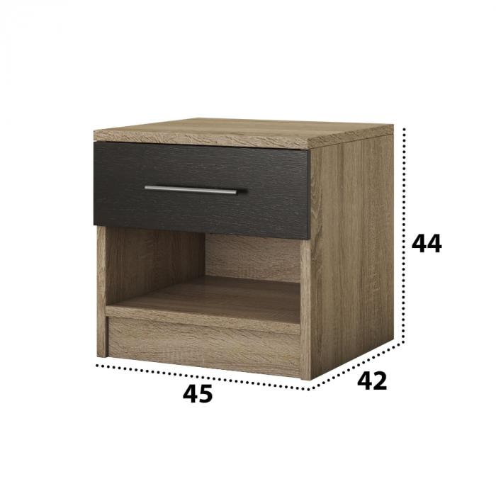 Noptiera Ella, Masura 45x44x42 cm, Culoare Sonoma/Wenge [2]