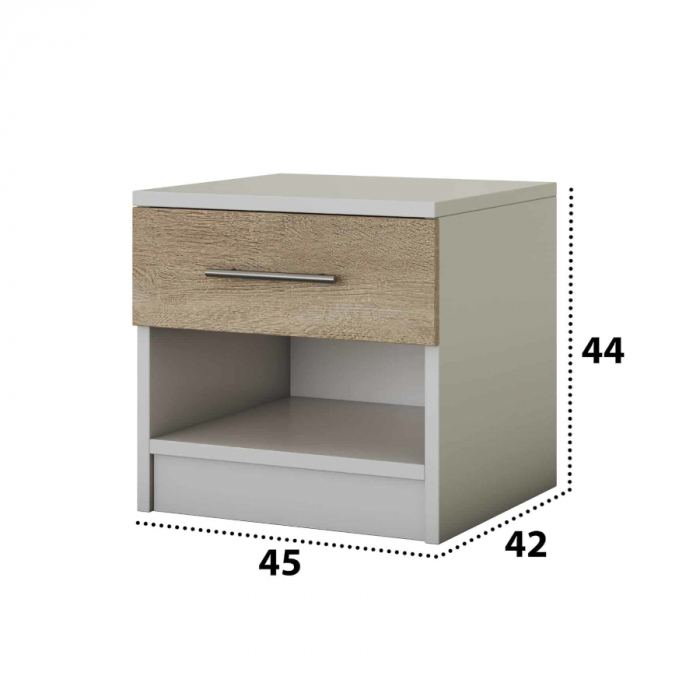 Noptiera Ella, Masura 45x44x42 cm, Culoare Alb/Sonoma [2]