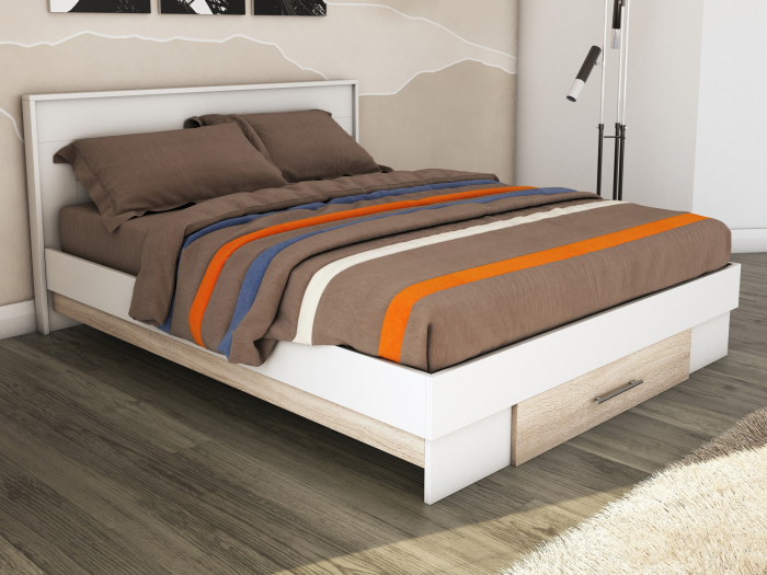 Pat Ella Fara Saltea, Masura 160x200 cm, Culoare Alb cu Sonoma [4]