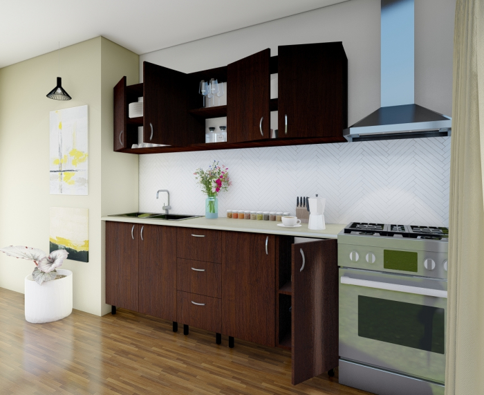 Bucatarie Star 200 cm, Culoare Wenge din Pal 18mm [6]