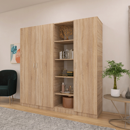 DULAPURI 4 USI - Dulap Delia 2 metri cu 3 usi, 200x200x50, Culoare Sonoma, din Pal de 18 mm