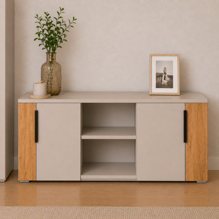Comode - Comodă OSLO Cashmere cu Elemente Stejar Auriu, PAL 18 mm