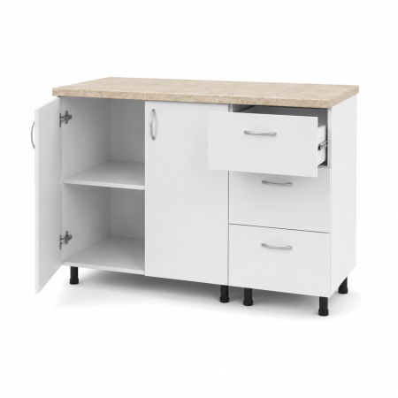 Corp Bucătărie Inferior 120 cm cu Blat Inclus – Organizare Eficientă, Culoare Alb [3]