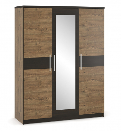 Dulap Verona cu 3 usi, polite de Depozitare, Bara de haine si Oglinda 203x156x53 cm [1]
