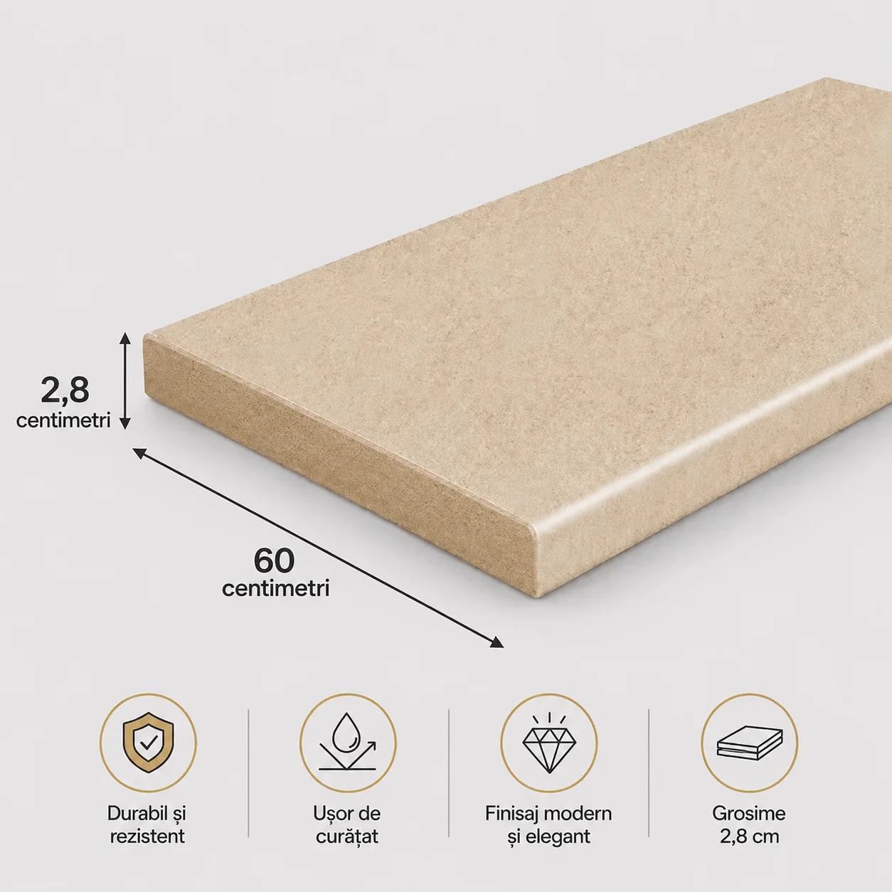Blaturi bucătărie (termo) - Blat bucatarie 100 cm Travertin luios de 28 mm, Termo-Rezistent