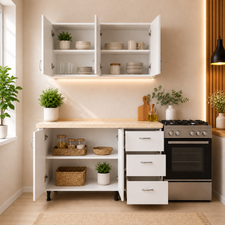 Bucatarie Star 120cm, Culoare Alb din Pal de 18mm [1]