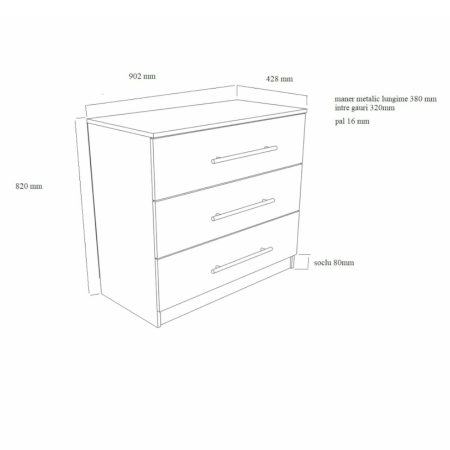 Comoda Ella cu 2 sertare, 90x82x42.5 cm, culore alb/sonoma [1]