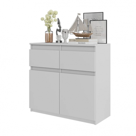 COMODE - Comoda Luna cu 2 usi si 2 sertare, 80x85x35 cm, Culoare Alb