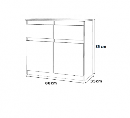 Comodă MERG 2D2S, Alb, 80x35x85 cm, cu 2 uși și 2 sertare [3]