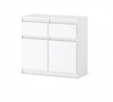 COMODE - Comodă MERG 2D2S, Alb, 80x35x85 cm, cu 2 uși și 2 sertare