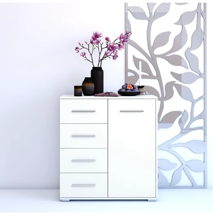 Comoda Mini Sara cu 1 Usa si 4 Sertare, 90x95x45 cm, Culoare Alba [2]