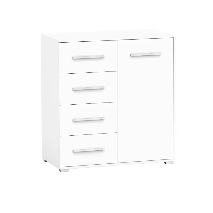 COMODE - Comoda Mini Sara cu 1 Usa si 4 Sertare, 90x95x45 cm, Culoare Alba