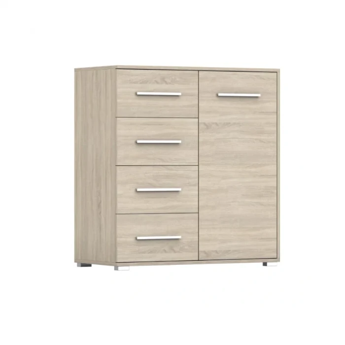 COMODE - Comoda Mini Sara cu 1 Usa si 4 Sertare, 90x95x45 cm, Culoare Sonoma