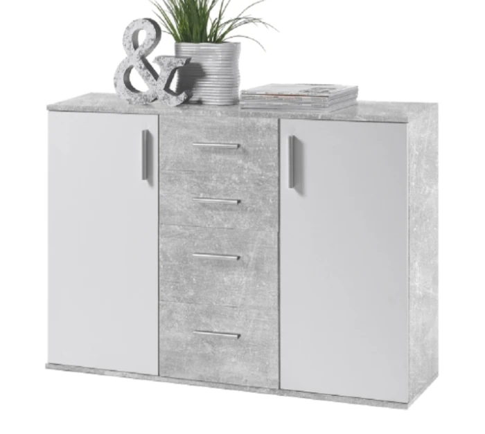 COMODE - Comodă POPPY 5, Masura 120x82x35, Alb/Ciment,