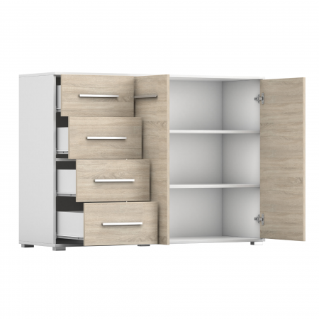 Comoda Sara cu 2 Usi si 4 Sertare, 135x95x45 cm, Culoare Alb/Sonoma [2]