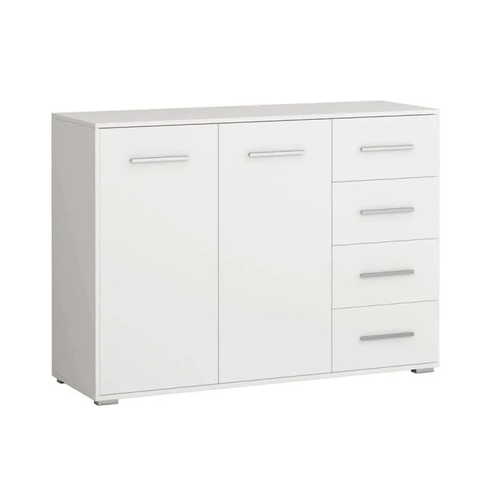 COMODE - Comoda Sara cu 2 Usi si 4 Sertare, 135x95x45 cm, Culoare Alba