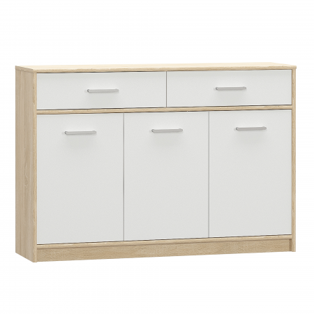 COMODE - Comodă TEYO 3D2S, Dimensiuni 123,2x85,5x34,3 cm, Alb/Stejar Sonoma