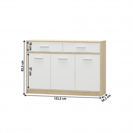 Comodă TEYO 3D2S, Dimensiuni 123,2x85,5x34,3 cm, Alb/Stejar Sonoma [1]