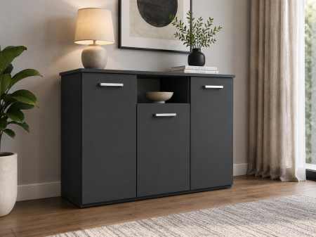 Comode - Comoda TV DARIA, 120x80x45 cm, Culoare Gri Antracit, PAL 18mm
