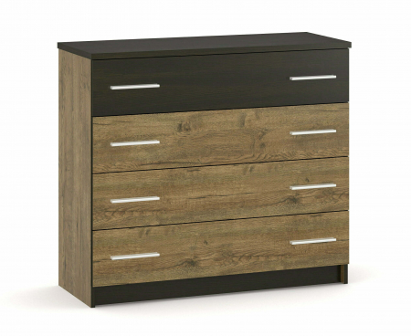 COMODE - Comoda Verona cu 4 Sertare, Culoare Stejar cu Wenge