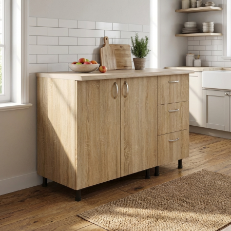 Bucatarii - Corp Inferior cu Blat 120X50X90Cm, Culoare Sonoma, Pal 18 mm